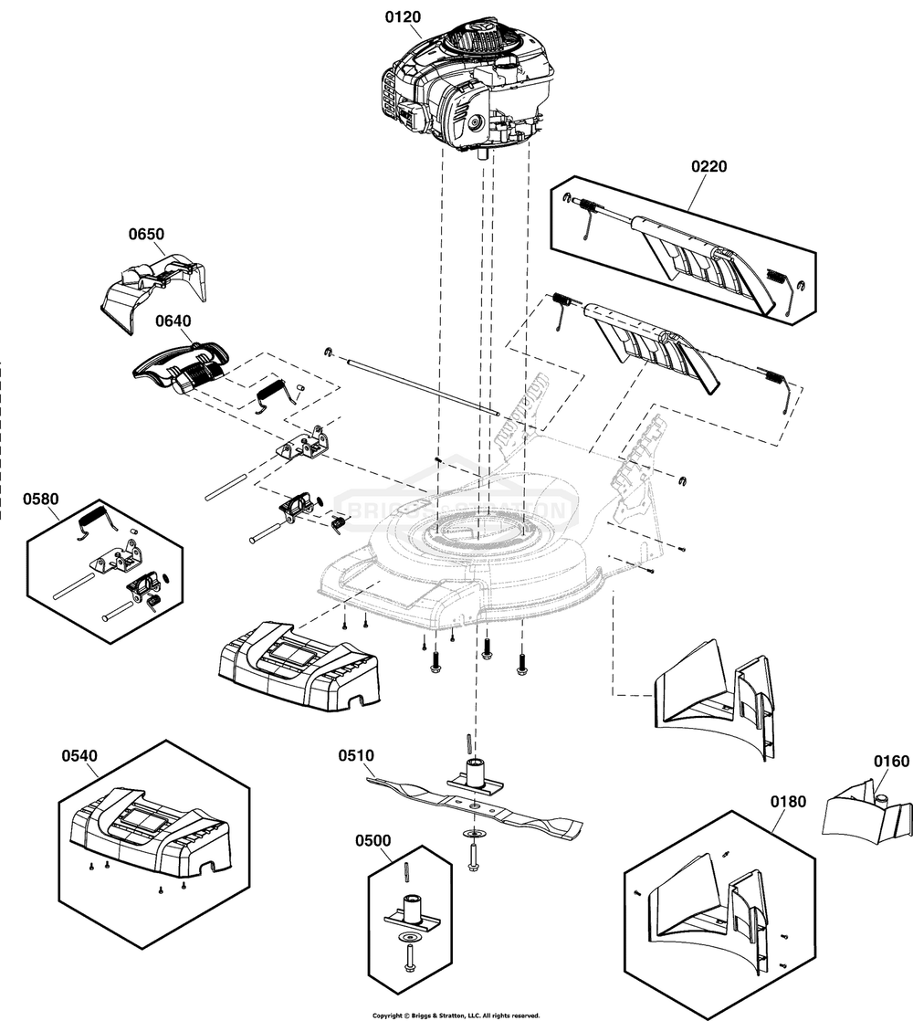 Deck And Engine Group Diagram and Parts List for 2691763-01 3IN1 Briggs and Stratton Lawn Mower